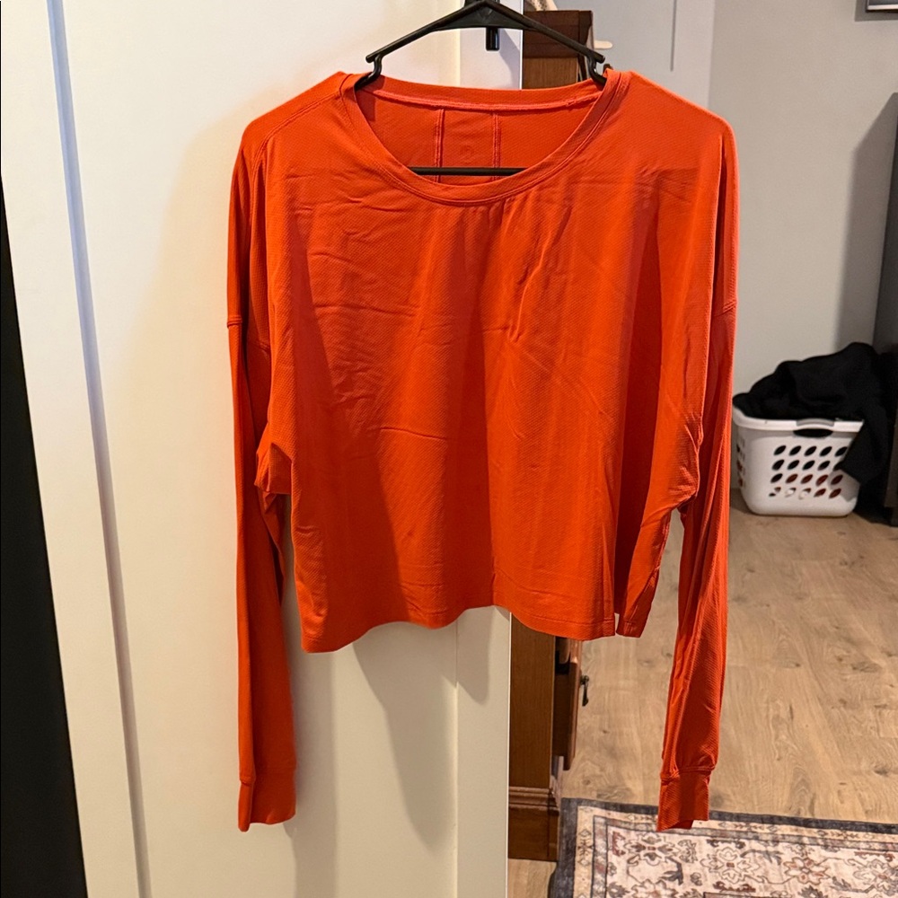 Lululemon Women's Orange Long Sleeve mesh crop Top